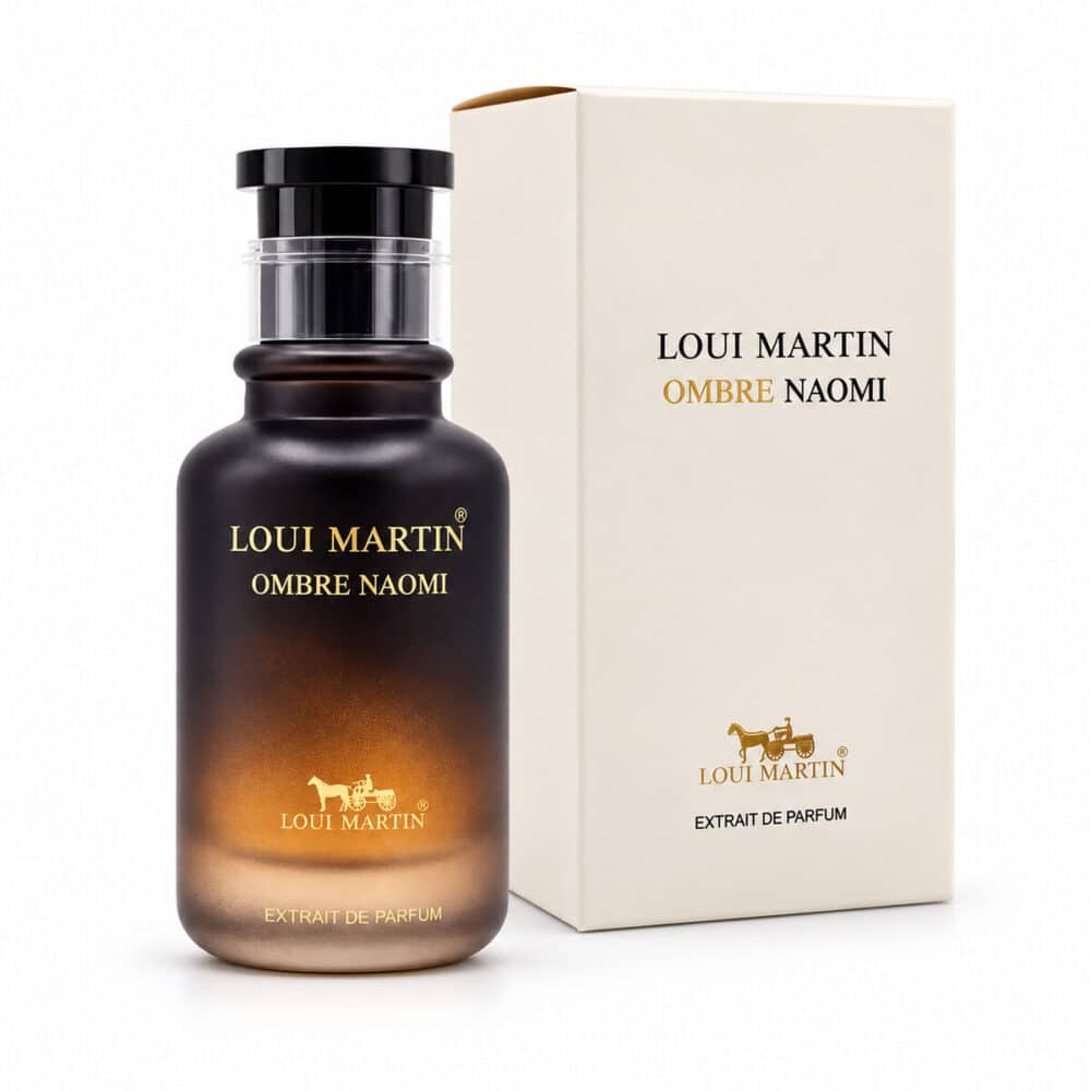 Ombre Naomi Loui Martin 100 ml, flacon noir et étui crème
