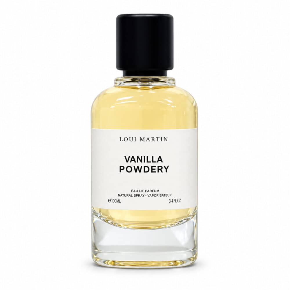 Flacon Vanilla Powdery Loui Martin 100 ml sur fond blanc